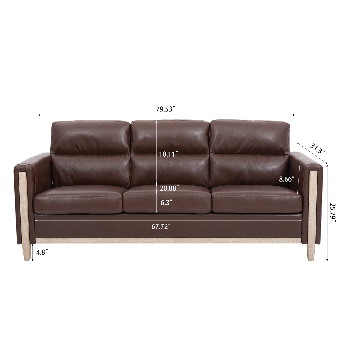 Comfortable Solid Wood Three-Seater Sofa