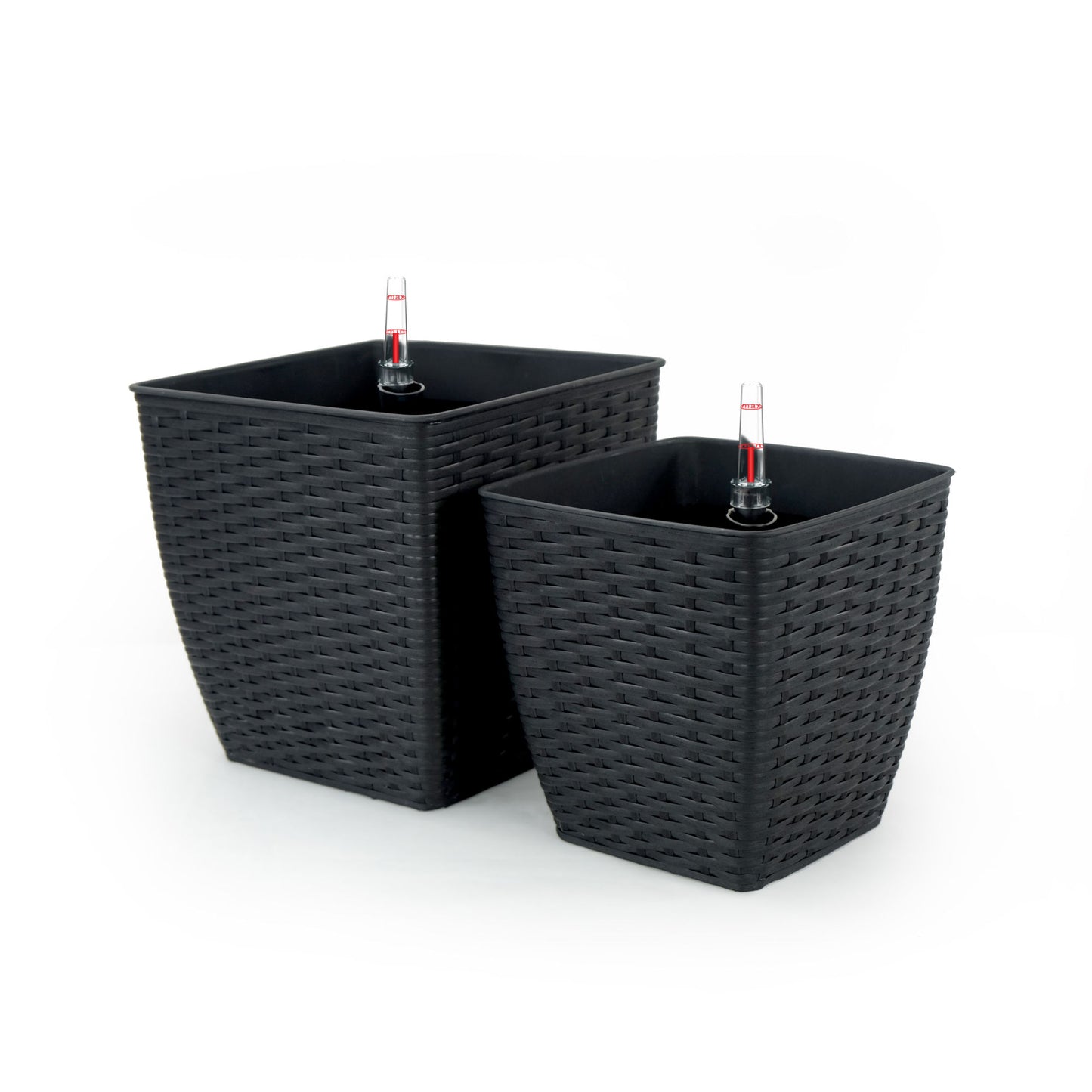 2-Pack Self-watering Planter - Hand Woven Wicker - Thin Square - Espresso