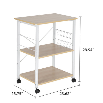 Baker's Rack 3-Tier Kitchen Utility Microwave Oven Stand Storage Cart Workstation Shelf(Vintage Board Top Black Metal Frame) RT