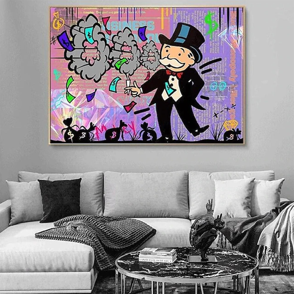 Hand Painted Oil Painting Street Art Abstract Alec Monopoly Painting Modern Living Room Hallway Bedroom Luxurious Decorative Painting