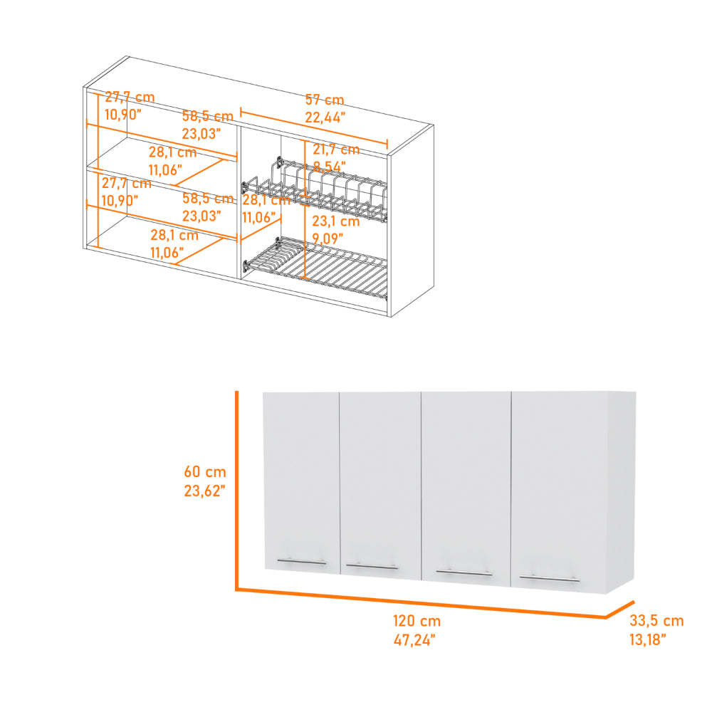 Caledon 2 Piece Kitchen Set, Kitchen Island + Upper Wall Cabinet , White /Walnut