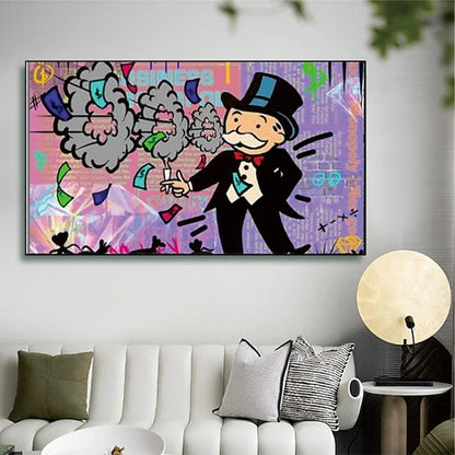 Hand Painted Oil Painting Street Art Abstract Alec Monopoly Painting Modern Living Room Hallway Bedroom Luxurious Decorative Painting