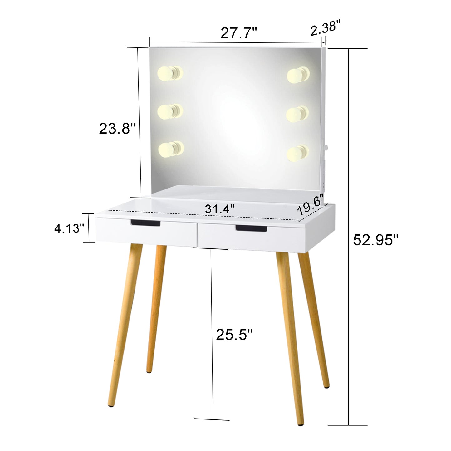 Adjustable LED lights with mirror, 2 usb plug dresser