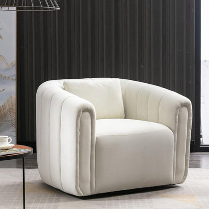 ANJ Swivel Barrel Chair with Plump Pillow, Modern Channel Dutch Velvet Accent Chair, Comfy Round Armchair, Swivel Accent Chairs