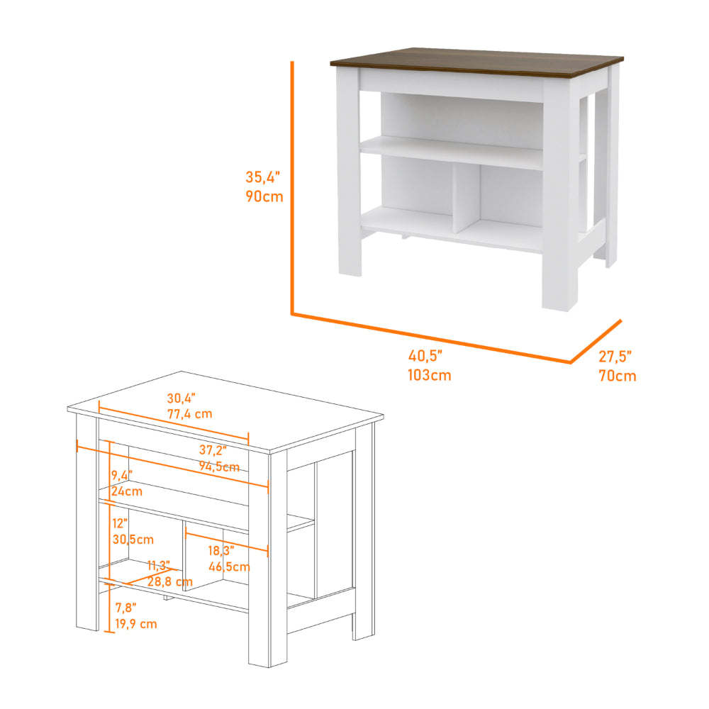 Caledon 2 Piece Kitchen Set, Kitchen Island + Upper Wall Cabinet , White /Walnut