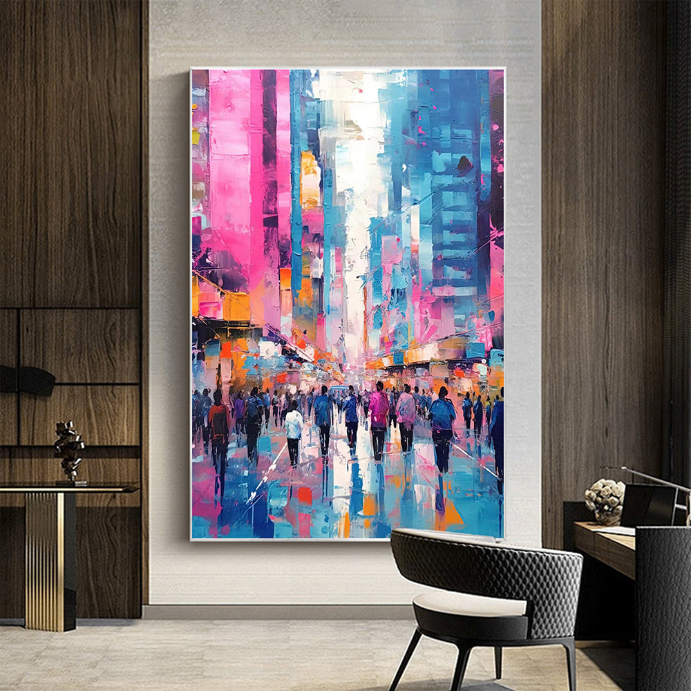 Hand Painted Oil Painting Abstract Cityscape Oil Painting on Canvas Original Urban Scenery Painting Modern Building Art Living room Wall Decor Custom Wall Art