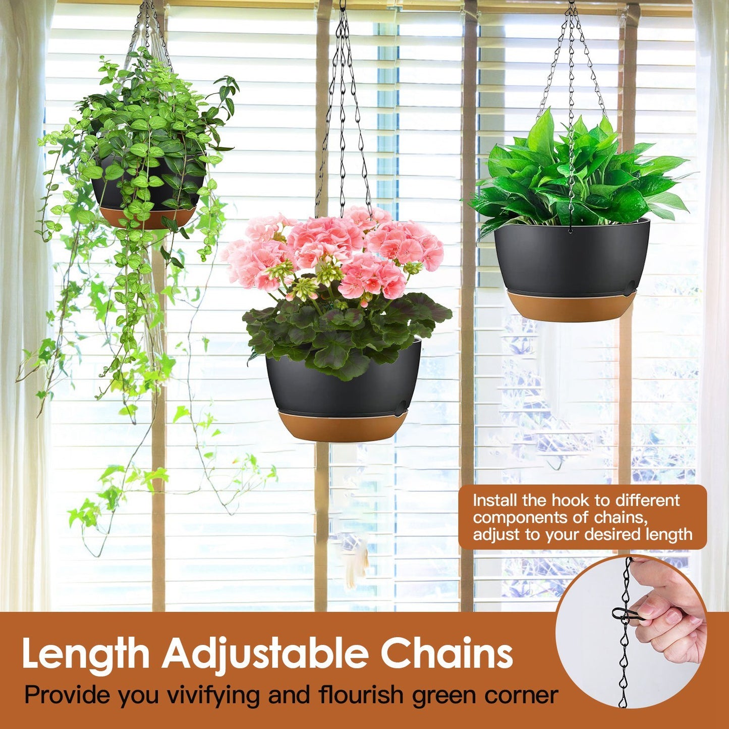 Hanging Planter with Drainage Holes Removable Self-Watering Tray Plastic Hanging