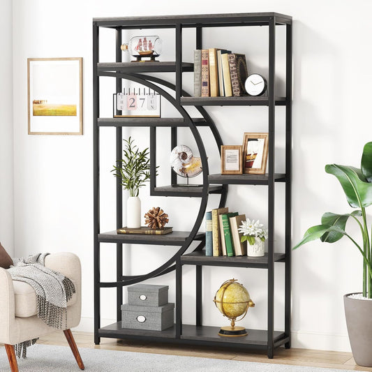 Bookshelf Industrial 5 Tier Etagere, Freestanding Display Shelf Storage Organizer with 9-Open for Living Room, Bedroom Bookcases