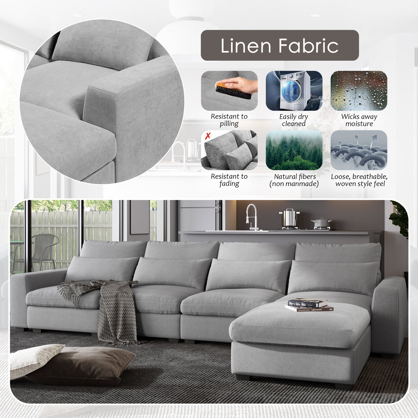 U_Style Modern Large L-Shape Feather Filled Sectional Sofa