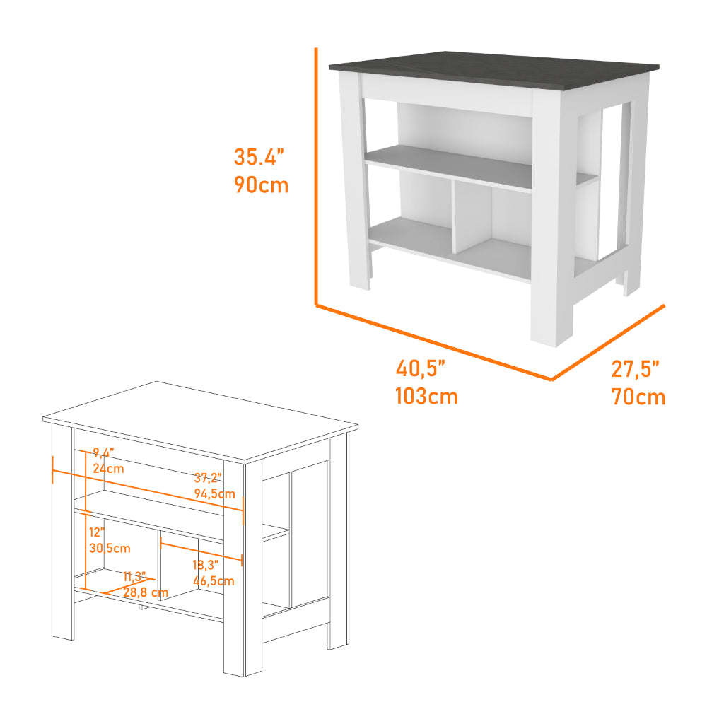 Caledon 2 Piece Kitchen Set, Kitchen Island + Upper Wall Cabinet , White /Walnut