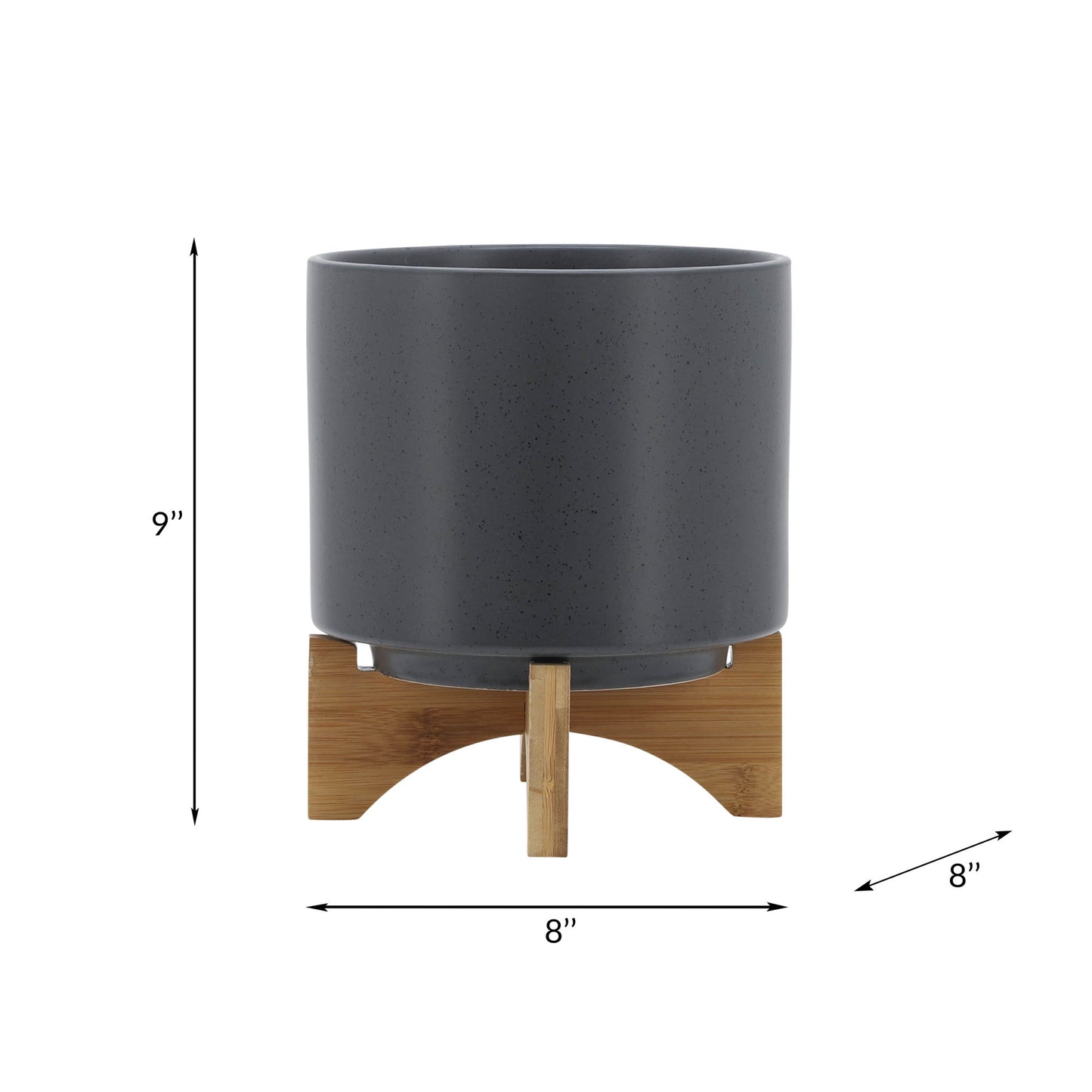 8" PLANTER W/ WOOD STAND, MATTE GRAY