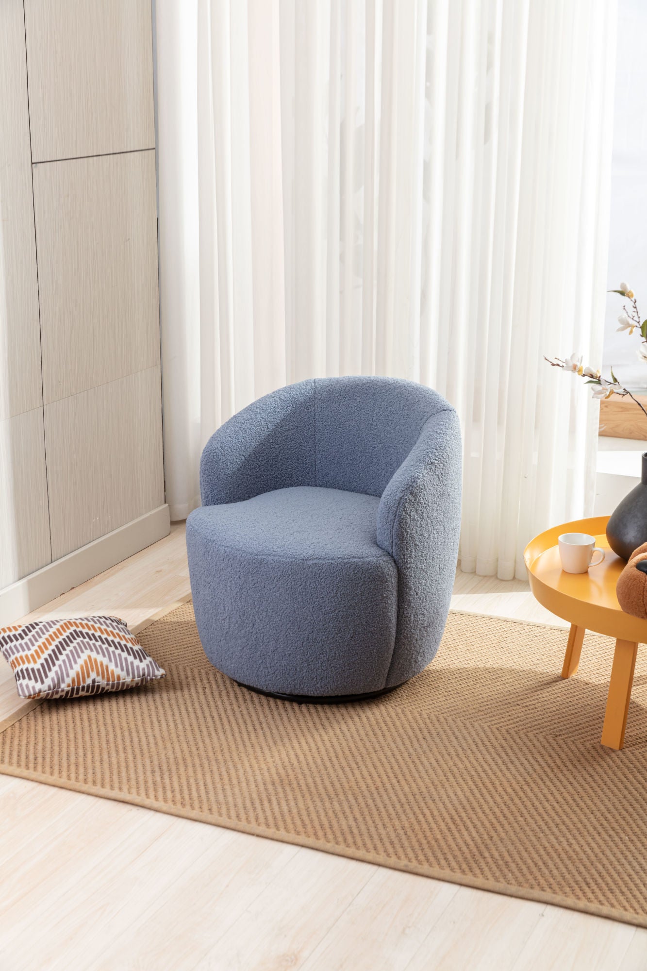 fabric swivel accent armchair barrel chair with black powder coating metal ring