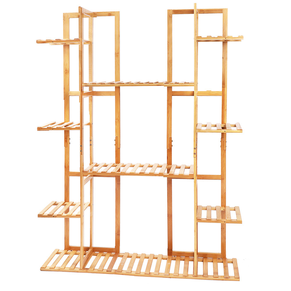 9 Tier Bamboo 17 Potted Plant Stand Rack Multiple Flowerpot Holder Shelf Indoor Outdoor Planter Display Shelving Unit for Patio