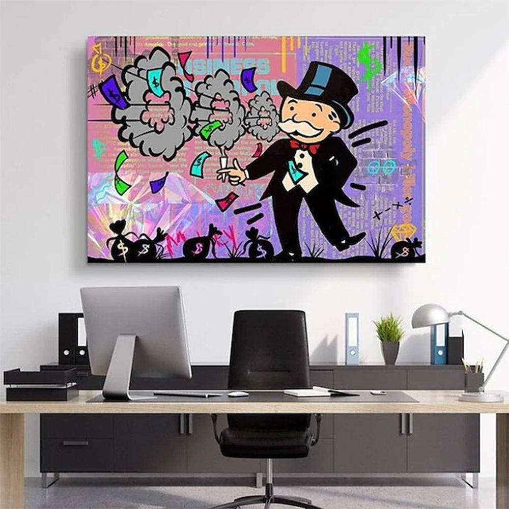 Hand Painted Oil Painting Street Art Abstract Alec Monopoly Painting Modern Living Room Hallway Bedroom Luxurious Decorative Painting