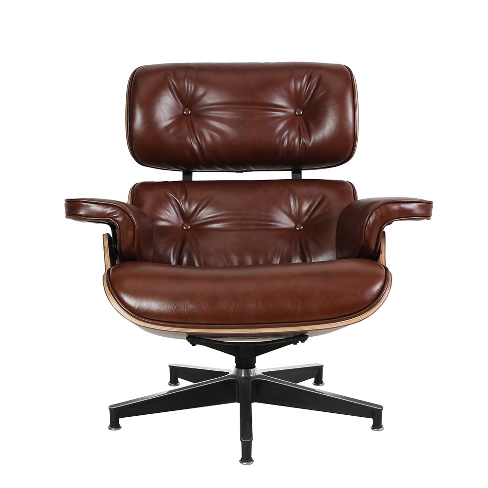 Living Room Standard Size Lounge Chair Armchair With Ottoman Genuine Leather Swivel Chair