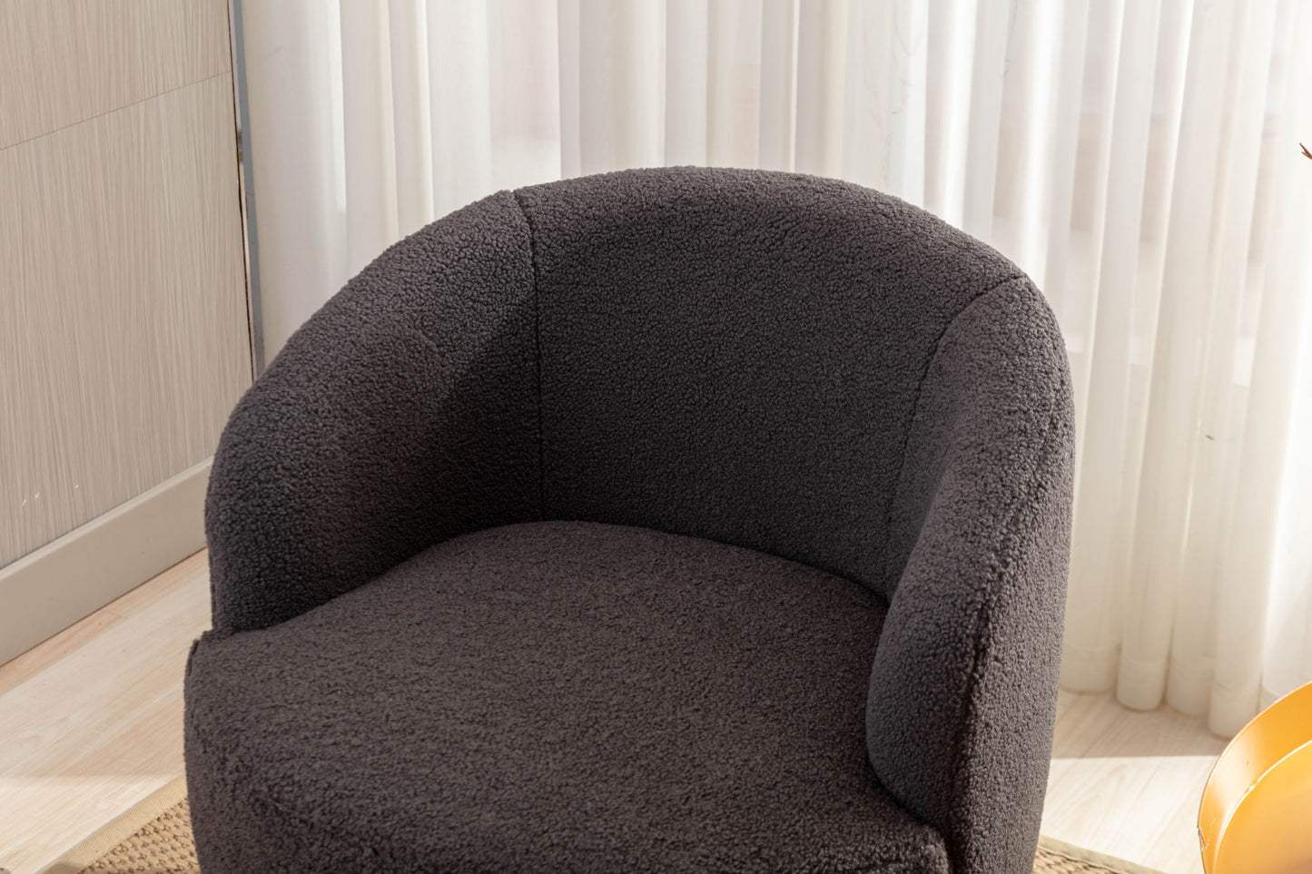 fabric swivel accent armchair barrel chair with black powder coating metal ring