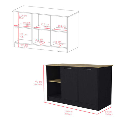 Kitchen Island Padua, Kitchen, Black / Macadamia