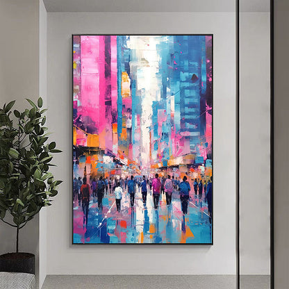 Hand Painted Oil Painting Abstract Cityscape Oil Painting on Canvas Original Urban Scenery Painting Modern Building Art Living room Wall Decor Custom Wall Art