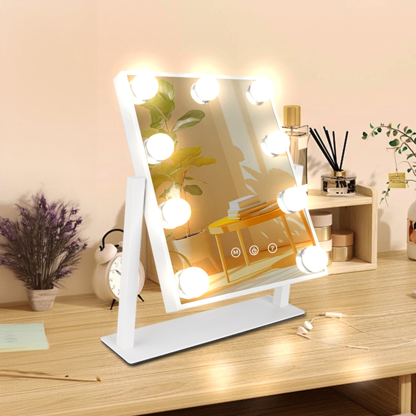 Hollywood Makeup Mirror with Lights, Lighted Vanity Mirror with 9 Dimmable Bulbs and 3 Color Lighting Modes, Smart Touch Control, Plug in Light Up Mirror