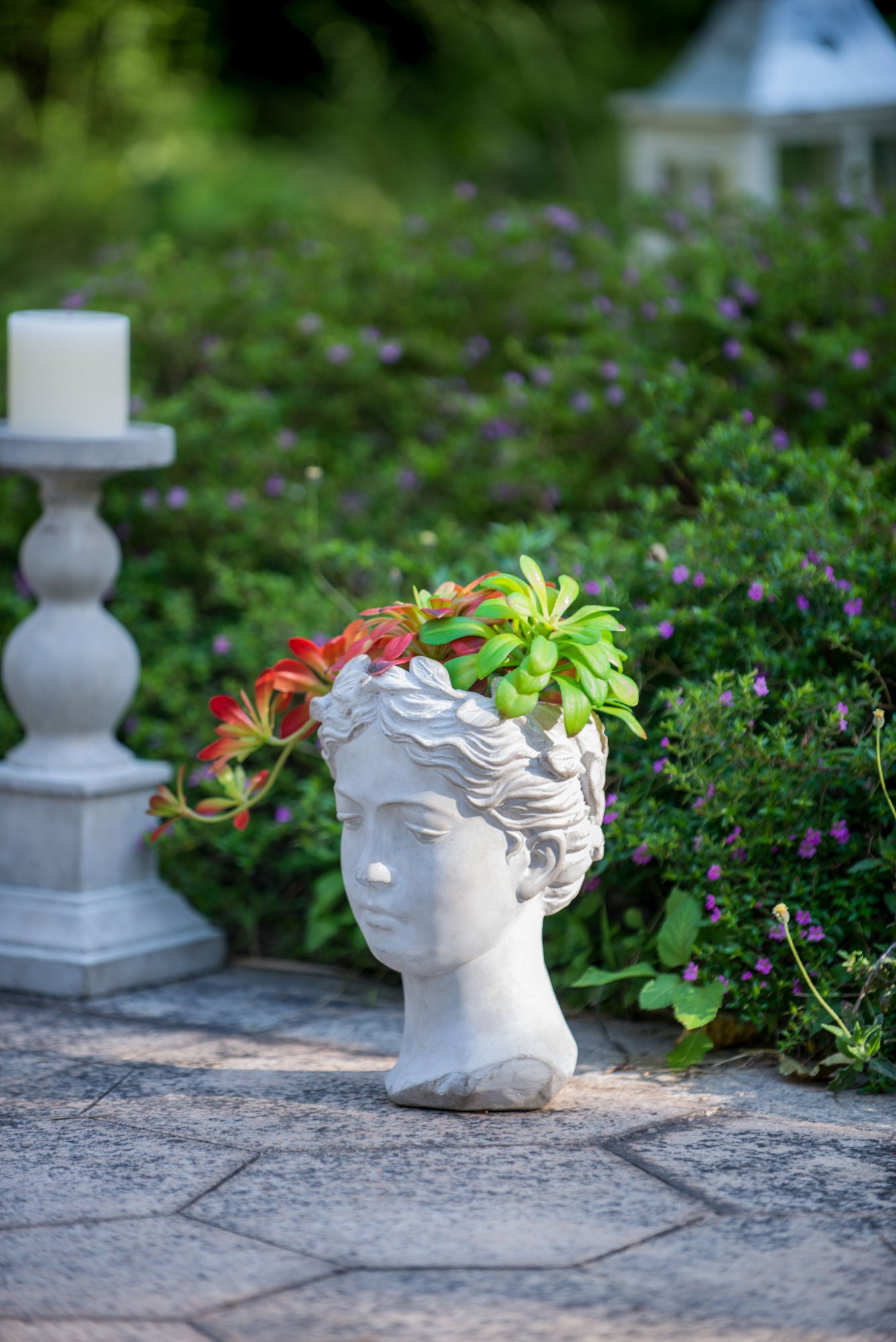 Greek Style Cement Head Planter - Indoor Outdoor Home Garden Decor