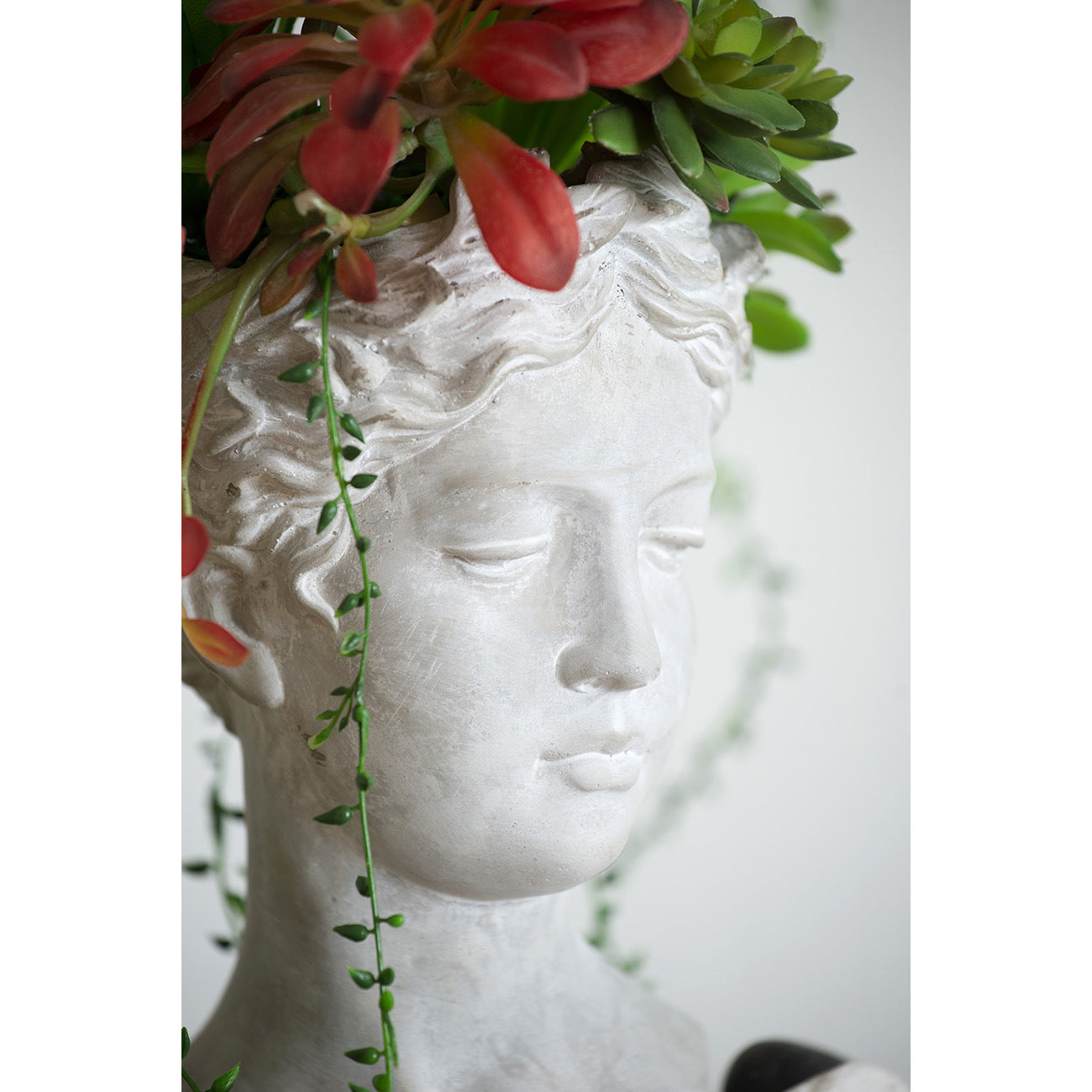 Greek Style Cement Head Planter - Indoor Outdoor Home Garden Decor