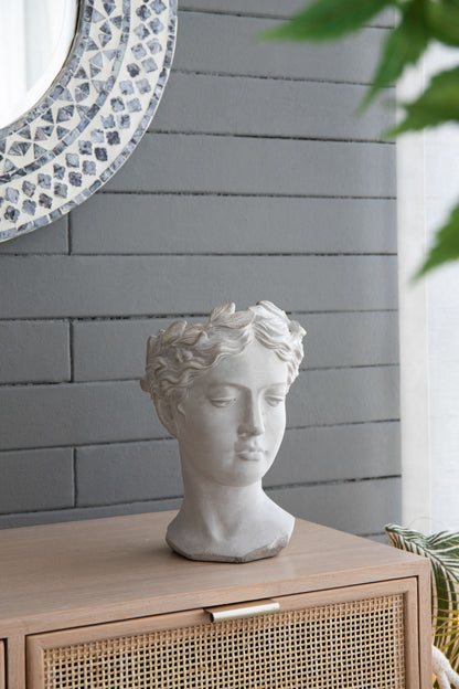 Greek Style Cement Head Planter - Indoor Outdoor Home Garden Decor