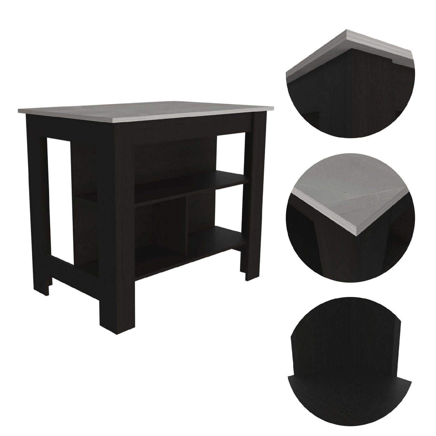 Rockaway 3-Shelf Kitchen Island Black and Ibiza Marble