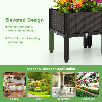 2 Set Elevated Plastic Raised Garden Bed Planter Kit for Flower Vegetable Grow