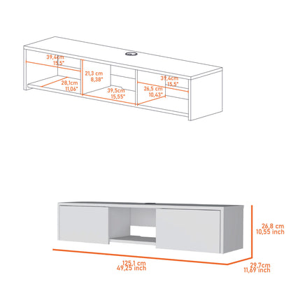 Tabor Floating TV Stand, Wall Unit with 2 Doors and Open Shelf