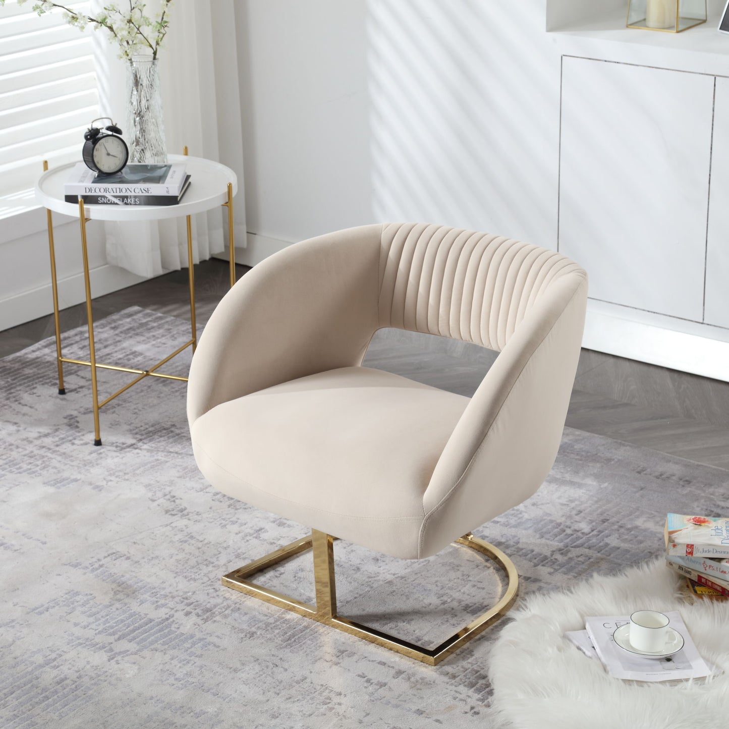 COOLMORE Modern Chair with Velvet Fabric, Mid-Century Chair with Wide Upholstered, Armchair for Living Room, Lounge, Bedroom (Beige)