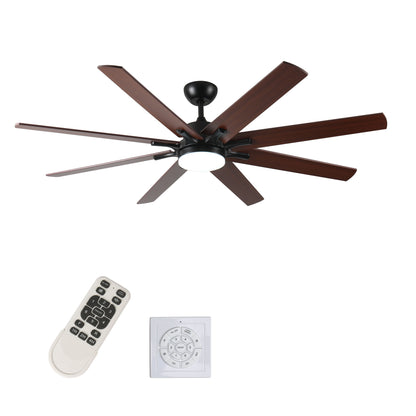 72 inch Large Ceiling Fans with Lights and Remote, Indoor/Outdoor Black Modern Ceiling Fan for Kitchen Living Room Patio, 6 Speed Reversible Quiet DC Motor, Dual Finish 8 Blades