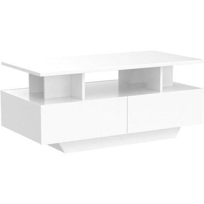 LED Coffee Table with Storage, Coffee Tables for Living Room, Small Center Table with Open Display Shelf & Sliding Drawers White