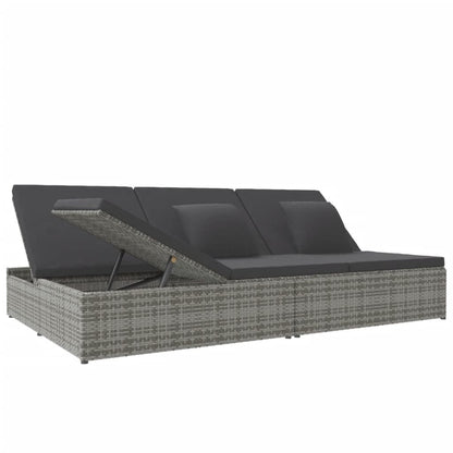 Convertible Sun Bed with Cushions Poly Rattan Dark Gray