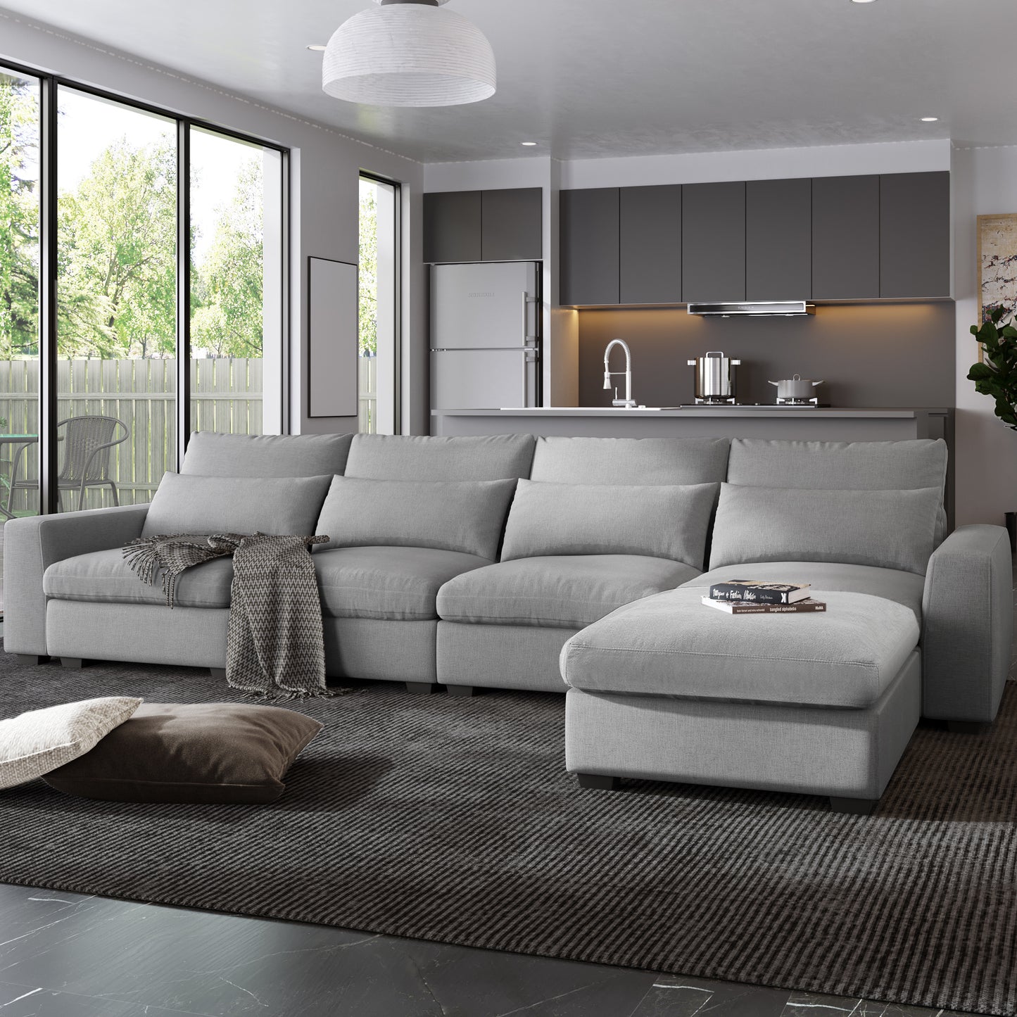 U_Style Modern Large L-Shape Feather Filled Sectional Sofa