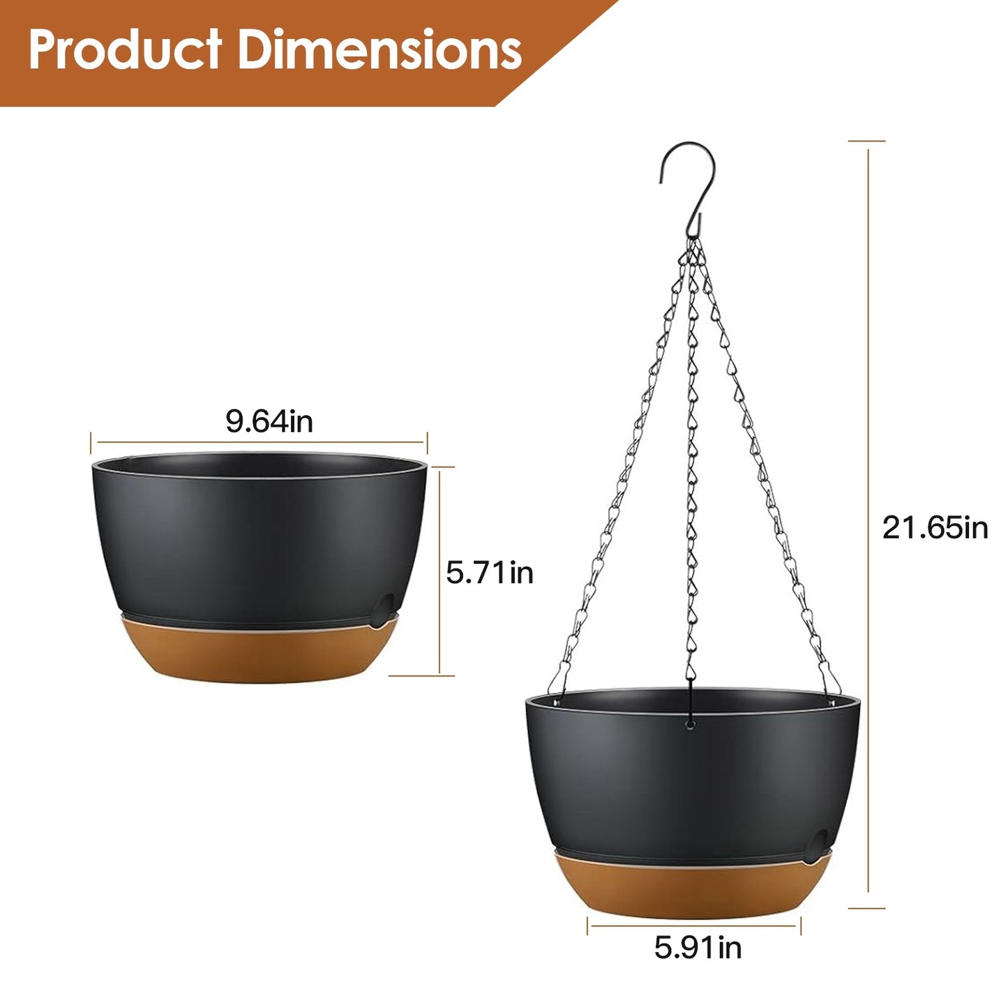 Hanging Planter with Drainage Holes Removable Self-Watering Tray Plastic Hanging