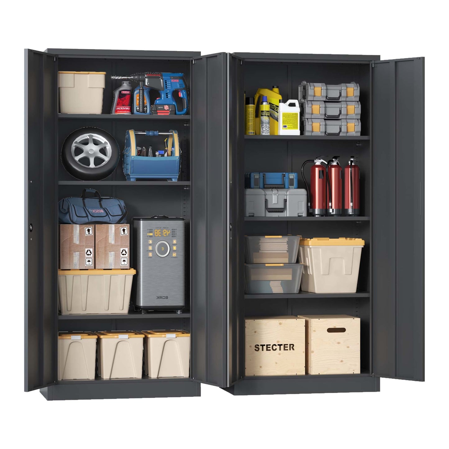 71"H Metal Garage Storage Cabinet, Black Tool Steel Locking Cabinet with Doors and 3 Shelves, Tall Cabinets for Garage Storage Systems Lockable File Cabinet for Home Office, Classroom/Pantry