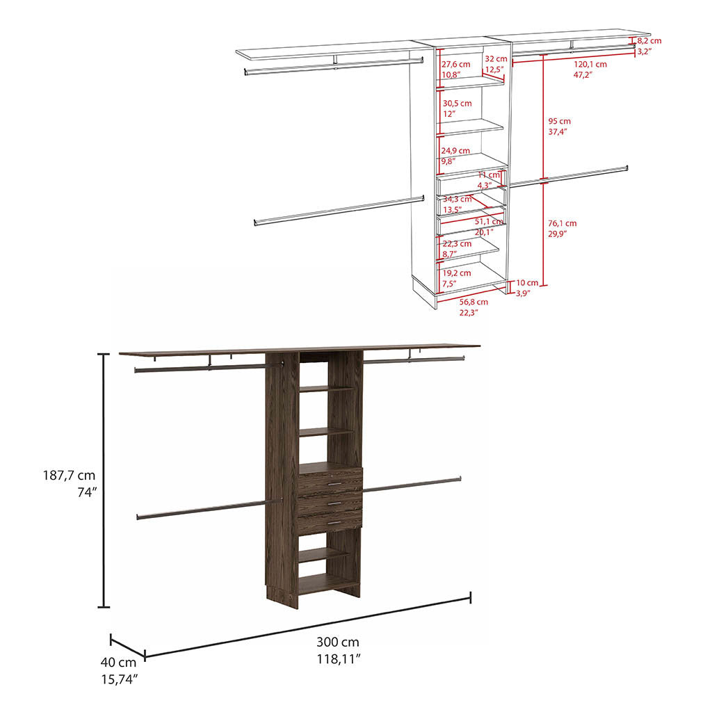 Closet System Pittsburg, Bedroom, Dark Walnut