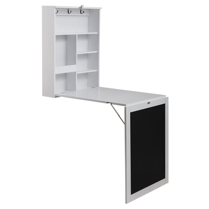 Floating Wall Mounted Table, Foldable Desk with Storage Shelves and Blackboard