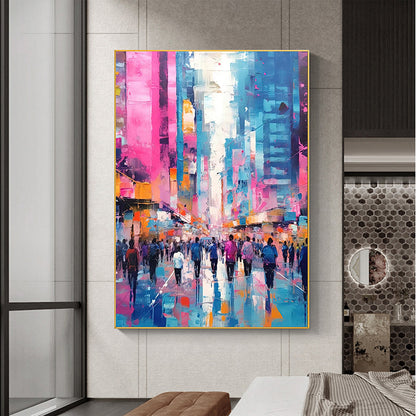 Hand Painted Oil Painting Abstract Cityscape Oil Painting on Canvas Original Urban Scenery Painting Modern Building Art Living room Wall Decor Custom Wall Art