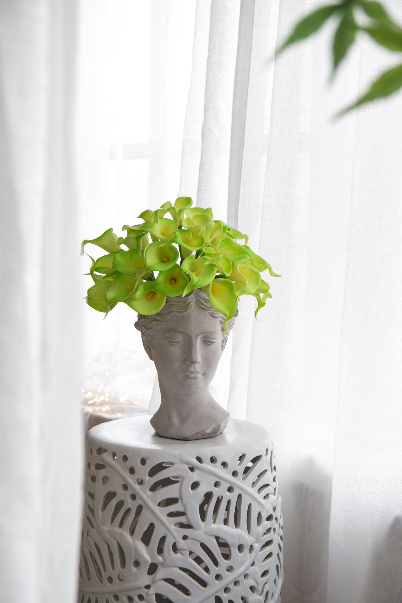 Greek Style Cement Head Planter - Indoor Outdoor Home Garden Decor